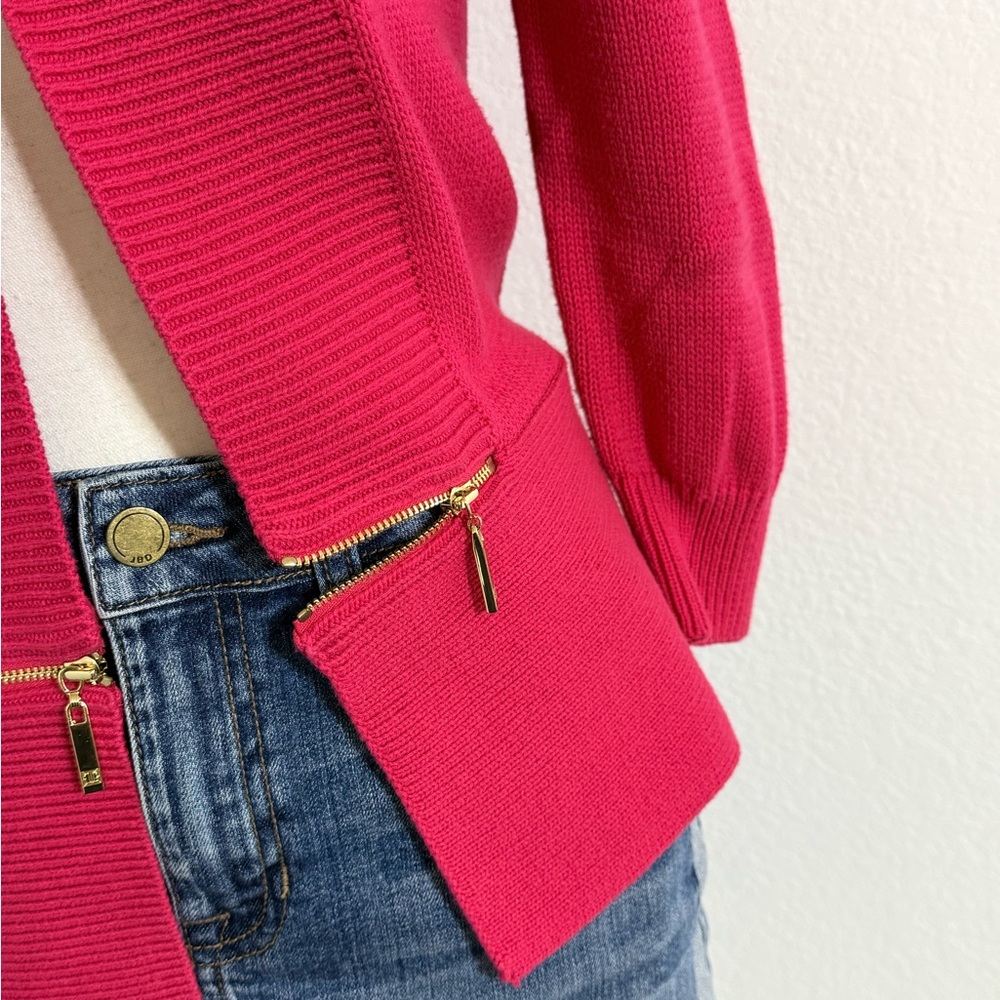 Ivanka Trump Fuchsia Pink Shawl Neck, Open Cardigan with Gold Zippers, Sz M - Picture 3 of 11